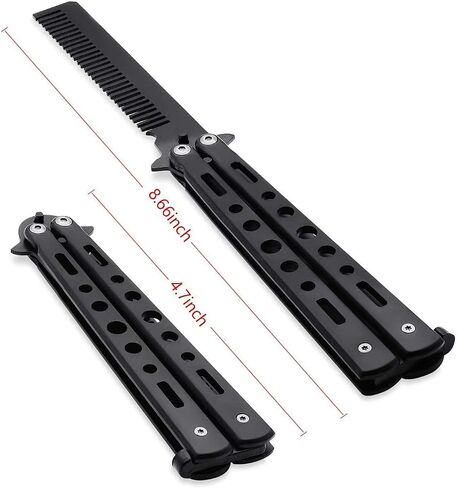 Stainless Steel Beard Comb Men's Hair, Beard and Mustache Styling Comb Steel Practice Training Butterfly Comb (Black) in Saudi Arabia