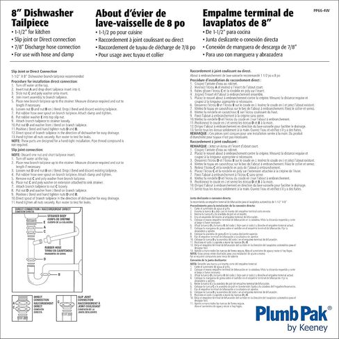 Plumb Pak PP66-4W Dishwasher Tailpiece, 1-1/2 X 8 in, 3/4 in (7/8 in Od) Branch, Plastic, 1.5" x 8" , White in Saudi Arabia