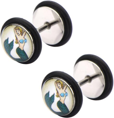 Body Accentz plugs Earrings Ring 18g Steel Faux Plug with Mystical Mermaid Logo Fronts. Sold as a Pair in Saudi Arabia