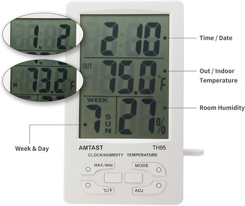 AMTAST Digital Indoor Outdoor Thermometer, Room Hygrometer Gauge, Indoor Humidity Test Meter, Temperature Monitor with External Sensor in Kuwait