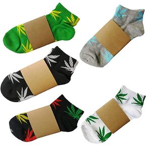 5 Pairs Unisex Marijuana Weed Leaf Printed Cotton Short Boat Socks Casual Ankle Socks US 5-9.5