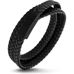 555Jewelry الفولاذ المقاوم للصدأ مضفر التفاف الجلود الحبل المغناطيسي المشبك سوار in Kuwait