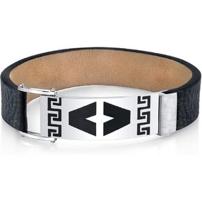 Peora Stainless Steel Mens Genuine Leather Bracelet, Greek Key with Magnetic Clasp, College Graduation Gift for Him in Saudi Arabia