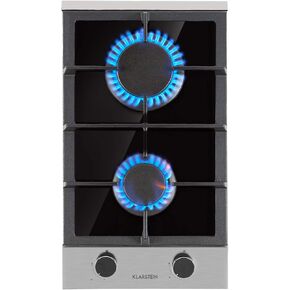 KLARSTEIN Goldflame - Tempered Glass, Gas Cooktop, 2 Burners, 12 Inches Elegant Gas Stove, Glass Ceramic, Natural/Propane Gas, Automatic Switch-Off, Built in & Self-Sufficient, Black in Saudi Arabia