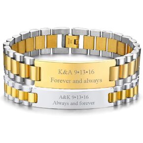 VNOX Customize Couple Jewelry Metal Stainless Steel ID Tag Watch Band Bracelet,Gift for Anniversary,8.3" in Kuwait