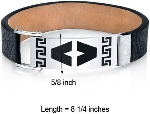 Peora Stainless Steel Mens Genuine Leather Bracelet, Greek Key with Magnetic Clasp, College Graduation Gift for Him in Saudi Arabia