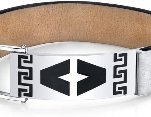 Peora Stainless Steel Mens Genuine Leather Bracelet, Greek Key with Magnetic Clasp, College Graduation Gift for Him in Saudi Arabia