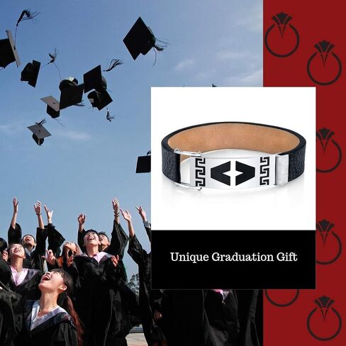 Peora Stainless Steel Mens Genuine Leather Bracelet, Greek Key with Magnetic Clasp, College Graduation Gift for Him in Saudi Arabia