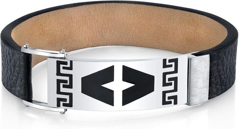 Peora Stainless Steel Mens Genuine Leather Bracelet, Greek Key with Magnetic Clasp, College Graduation Gift for Him in Saudi Arabia