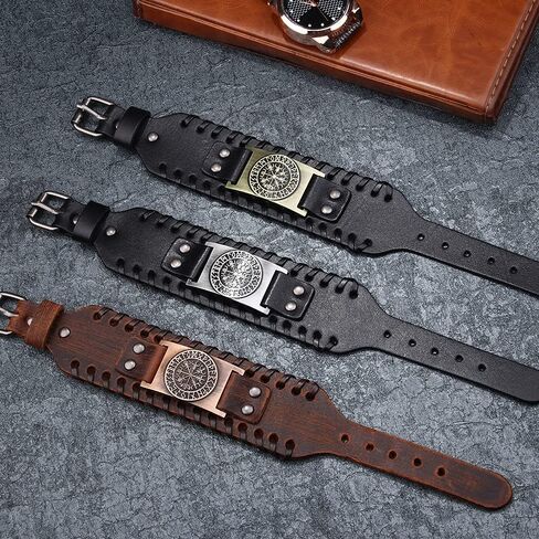 2 PCS Viking Vegvisir Leather Bracelet - Norse Viking Runes Amulet in Saudi Arabia
