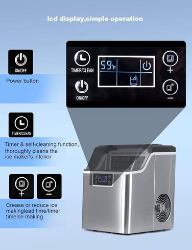 COOLHOME Ice Maker with Self Cleaning, 45Lbs/24H Ice Cube Makers,Stainless Steel Ice Makers Countertop,Tabletop Ice Maker Machine with a Scoop,Perfect for Home Kitchen Office Bar in Saudi Arabia