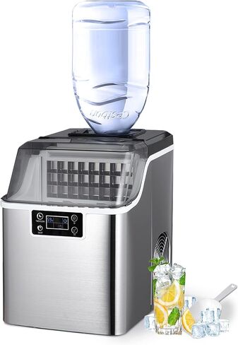 COOLHOME Ice Maker with Self Cleaning, 45Lbs/24H Ice Cube Makers,Stainless Steel Ice Makers Countertop,Tabletop Ice Maker Machine with a Scoop,Perfect for Home Kitchen Office Bar in Saudi Arabia