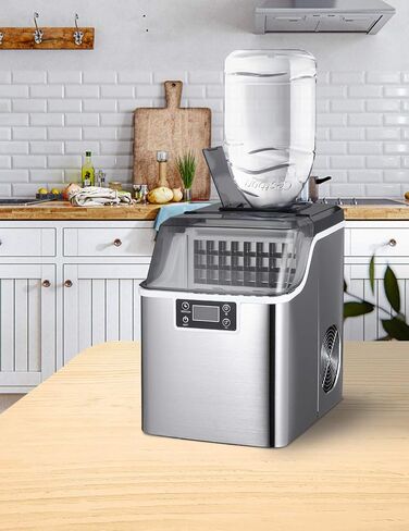 COOLHOME Ice Maker with Self Cleaning, 45Lbs/24H Ice Cube Makers,Stainless Steel Ice Makers Countertop,Tabletop Ice Maker Machine with a Scoop,Perfect for Home Kitchen Office Bar in Saudi Arabia
