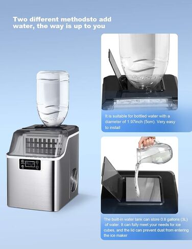 COOLHOME Ice Maker with Self Cleaning, 45Lbs/24H Ice Cube Makers,Stainless Steel Ice Makers Countertop,Tabletop Ice Maker Machine with a Scoop,Perfect for Home Kitchen Office Bar in Saudi Arabia