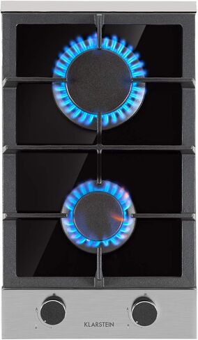 KLARSTEIN Goldflame - Tempered Glass, Gas Cooktop, 2 Burners, 12 Inches Elegant Gas Stove, Glass Ceramic, Natural/Propane Gas, Automatic Switch-Off, Built in & Self-Sufficient, Black in Saudi Arabia