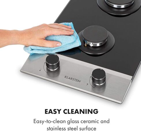 KLARSTEIN Goldflame - Tempered Glass, Gas Cooktop, 2 Burners, 12 Inches Elegant Gas Stove, Glass Ceramic, Natural/Propane Gas, Automatic Switch-Off, Built in & Self-Sufficient, Black in Saudi Arabia