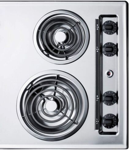 Summit Appliance ZEL05 30" Wide 230V Electric Cooktop in Chrome Fits Popular Cutout Size with 4 Coil Elements, Chrome Drip Bowls, Push-to-turn Controls, Recessed Top, One 8" Burner & Three 6" Burners in Saudi Arabia