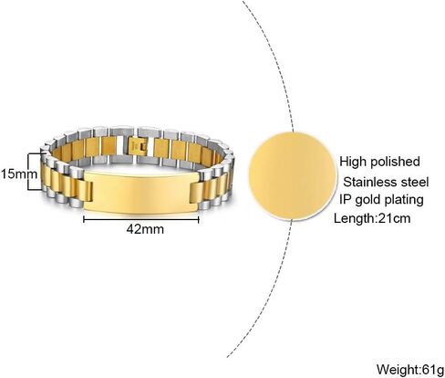 VNOX Customize Couple Jewelry Metal Stainless Steel ID Tag Watch Band Bracelet,Gift for Anniversary,8.3" in Saudi Arabia