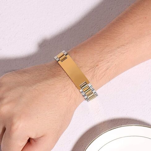 VNOX Customize Couple Jewelry Metal Stainless Steel ID Tag Watch Band Bracelet,Gift for Anniversary,8.3" in Saudi Arabia