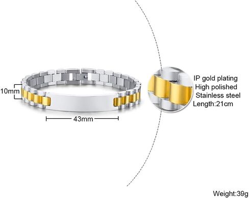 VNOX Customize Couple Jewelry Metal Stainless Steel ID Tag Watch Band Bracelet,Gift for Anniversary,8.3" in Saudi Arabia