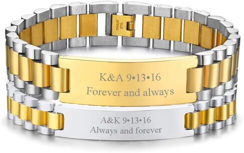 VNOX Customize Couple Jewelry Metal Stainless Steel ID Tag Watch Band Bracelet,Gift for Anniversary,8.3" in Saudi Arabia