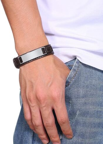 QINGDUO Bible Verses Bracelets Religious Stainless Steel ID+Leather Inspirational Quote Cross Bracelets Faith Christian Bible Verse Wristband Religious Gifts for Men Women Inspirational Bracelets in Kuwait