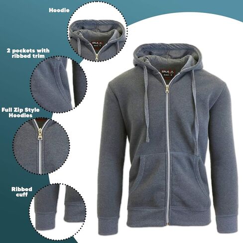Galaxy By Harvic Mens Full Zip Fleece Hooded Sweatshirt in Kuwait