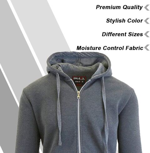 Galaxy By Harvic Mens Full Zip Fleece Hooded Sweatshirt in Kuwait