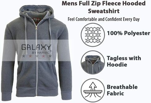 Galaxy By Harvic Mens Full Zip Fleece Hooded Sweatshirt in Kuwait