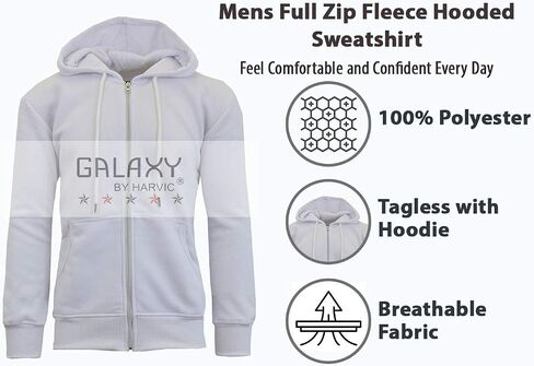 Galaxy By Harvic Mens Full Zip Fleece Hooded Sweatshirt in Kuwait