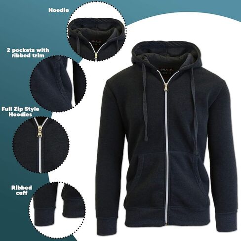 Galaxy By Harvic Mens Full Zip Fleece Hooded Sweatshirt in Kuwait
