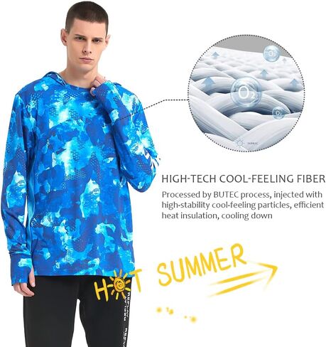 HERCULES Men's Fishing Hoodie Sun Protection Long Sleeve Fishing Shirt UPF 50+ for Fishing, Running, Hiking, Outdoor in Saudi Arabia