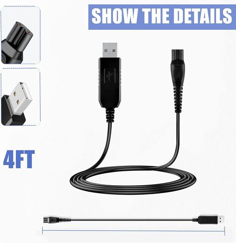 CJP-Geek 15v 4ft USB Power Charging Charger Cable Cord Lead Replacement for Philips Norelco 8170XL 8160XL 8160XLCC Shaver in Kuwait