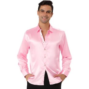 Lars Amadeus Men's Dress Satin V Neck Long Sleeves Button Down Slim Fit Prom Party Shirts in Saudi Arabia