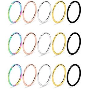 Dyknasz 15-30Pcs 22-18G Nose Rings Hoop Surgical Steel Fake Nose Ring Tragus Cartilage Helix Piercing Earring Hoops Septum Lip Ring 6-14MM for Women Men in Saudi Arabia