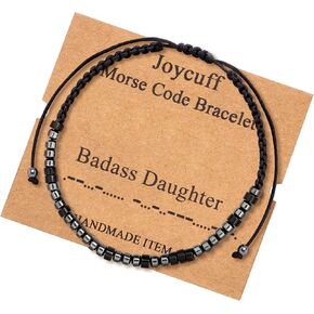 Inspirational 𝐌𝐨𝐫𝐬𝐞 𝐂𝐨𝐝𝐞 𝐁𝐫𝐚𝐜𝐞𝐥𝐞𝐭𝐬 𝐟𝐨𝐫 𝐖𝐨𝐦𝐞𝐧 𝐌𝐞𝐧 Mothers Day Birthday 𝐂𝐡𝐫𝐢𝐬𝐭𝐦𝐚𝐬 𝐆𝐢𝐟𝐭𝐬 Mom Mother Father Daughter Aunt Grandmother Jewelry Cord Wrap Bracelet with Black Hematite Beads in Kuwait