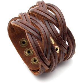 Mgutillart Punk Braided Band Bracelet Wide Leather Arm Cuff Bracelet