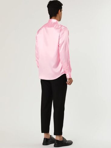 Lars Amadeus Men's Dress Satin V Neck Long Sleeves Button Down Slim Fit Prom Party Shirts in Kuwait