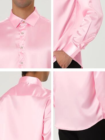 Lars Amadeus Men's Dress Satin V Neck Long Sleeves Button Down Slim Fit Prom Party Shirts in Kuwait
