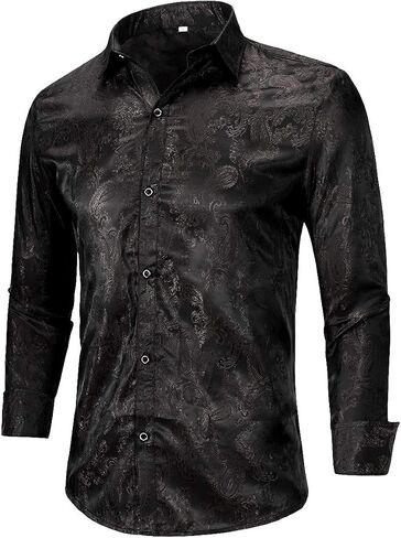 Cloudstyle Mens Paisley Shirt Long Sleeve Dress Shirt Button Down Casual Regular Fit in Kuwait
