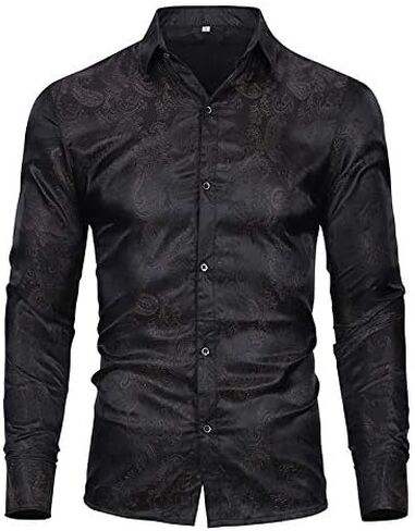 Cloudstyle Mens Paisley Shirt Long Sleeve Dress Shirt Button Down Casual Regular Fit in Kuwait