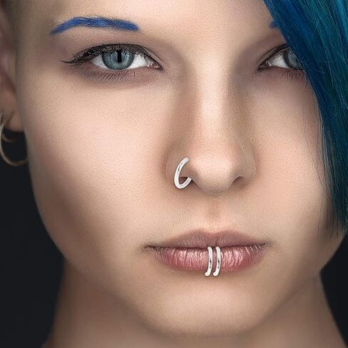 CrazyPiercing 8 قطع من مشبك فولاذي جراحي على حلقات غير مثقوبة للأنف والشفاه المزيفة وحلقات الأذن in Saudi Arabia
