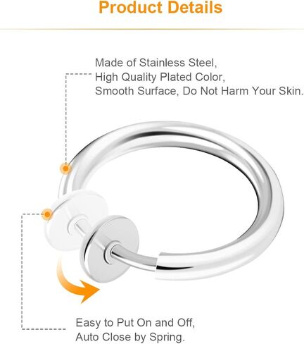 CrazyPiercing 8 قطع من مشبك فولاذي جراحي على حلقات غير مثقوبة للأنف والشفاه المزيفة وحلقات الأذن in Saudi Arabia