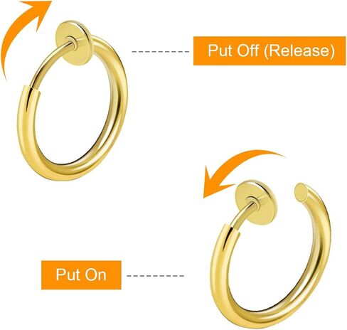CrazyPiercing 8 pcs of Surgical Steel Clip on Non-Pierced Hoops Fake Nose Lip Ear Rings Piercing in Kuwait
