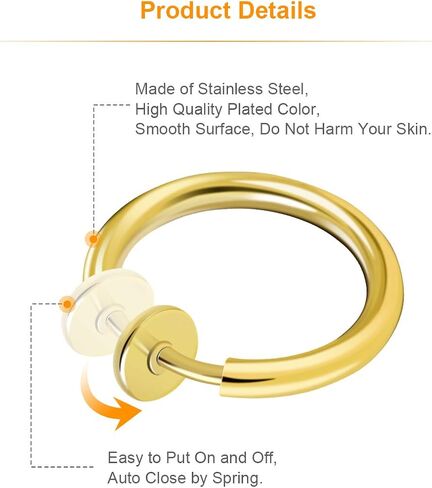 CrazyPiercing 8 pcs of Surgical Steel Clip on Non-Pierced Hoops Fake Nose Lip Ear Rings Piercing in Kuwait