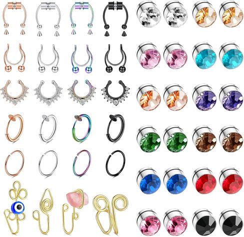 FASACCO Fake Nose Rings Magnetic Nose Ring Fake Magnetic Septum Nose Stud Rings Non-Piercing Clip on Nose Cuffs Stainless Steel Fake Nose Hoop Rings Fake Nose Rings for Women Men in Saudi Arabia