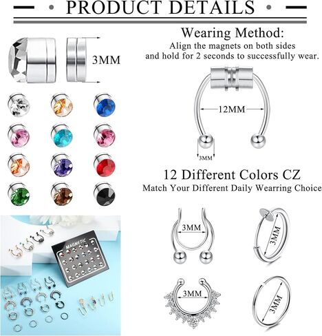 FASACCO Fake Nose Rings Magnetic Nose Ring Fake Magnetic Septum Nose Stud Rings Non-Piercing Clip on Nose Cuffs Stainless Steel Fake Nose Hoop Rings Fake Nose Rings for Women Men in Saudi Arabia