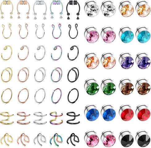 FASACCO Fake Nose Rings Magnetic Nose Ring Fake Magnetic Septum Nose Stud Rings Non-Piercing Clip on Nose Cuffs Stainless Steel Fake Nose Hoop Rings Fake Nose Rings for Women Men in Saudi Arabia