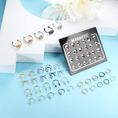 FASACCO Fake Nose Rings Magnetic Nose Ring Fake Magnetic Septum Nose Stud Rings Non-Piercing Clip on Nose Cuffs Stainless Steel Fake Nose Hoop Rings Fake Nose Rings for Women Men in Saudi Arabia
