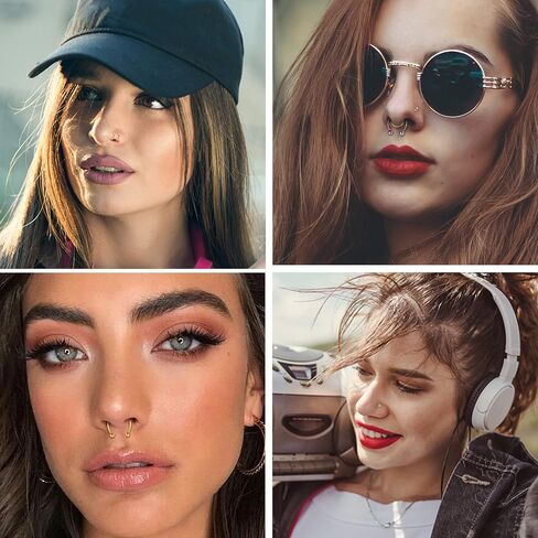 FASACCO Fake Nose Rings Magnetic Nose Ring Fake Magnetic Septum Nose Stud Rings Non-Piercing Clip on Nose Cuffs Stainless Steel Fake Nose Hoop Rings Fake Nose Rings for Women Men in Saudi Arabia